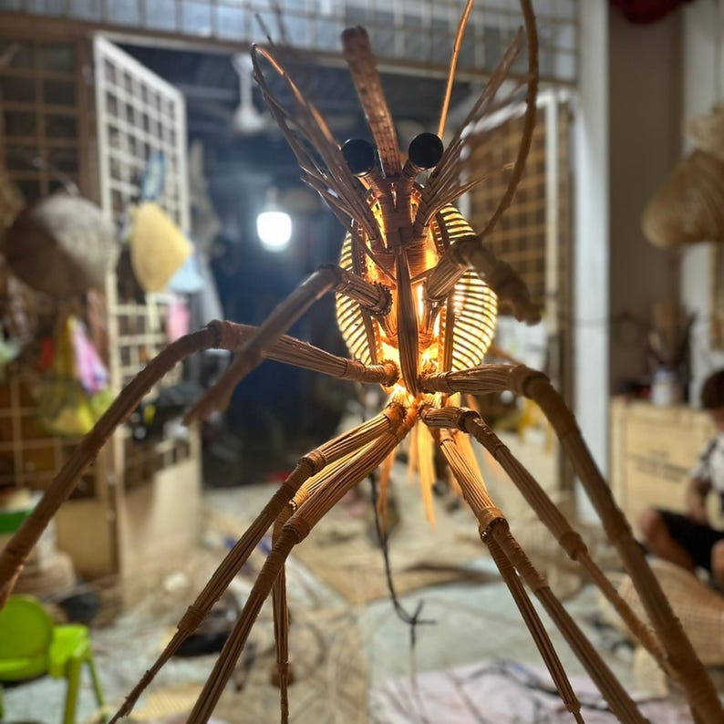 Large lobster rattan pendant light for coastal restaurant decor