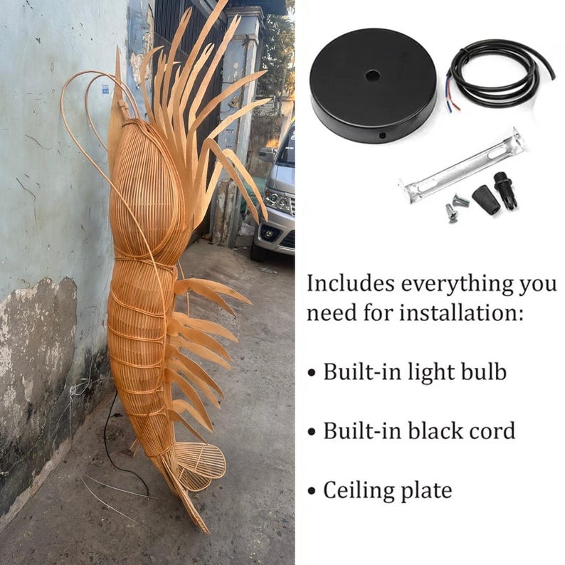 Large lobster rattan pendant light for coastal restaurant decor
