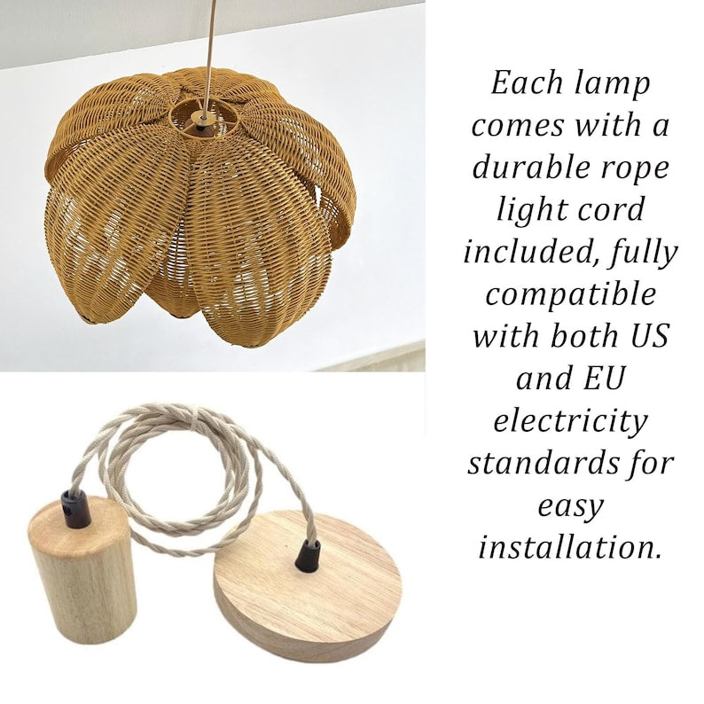 Lotus rattan chandelier for boho ceiling decor
