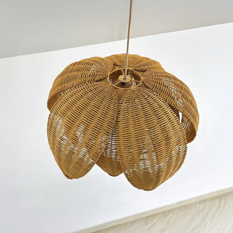 Lotus rattan chandelier for boho ceiling decor