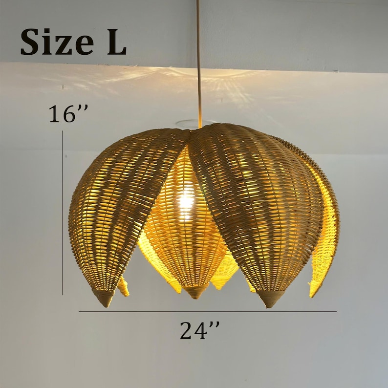 Lotus rattan chandelier for boho ceiling decor