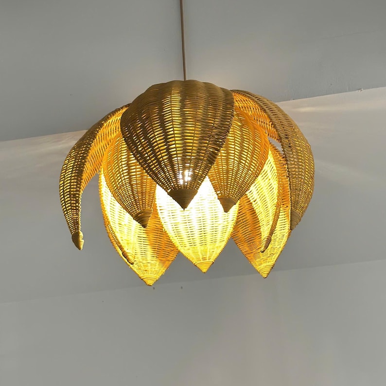 Lotus rattan chandelier for boho ceiling decor