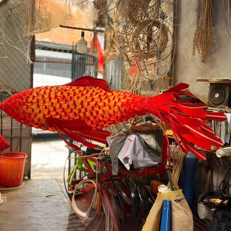Red wood veneer fish ceiling light fish shape chandelier lighting