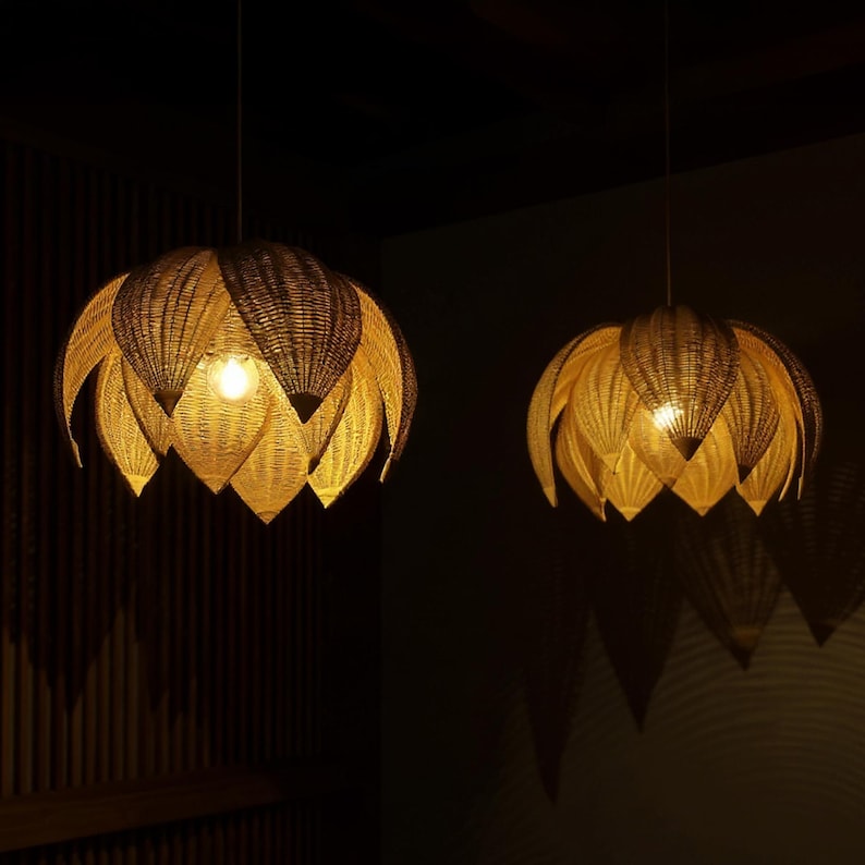 Lotus rattan chandelier for boho ceiling decor