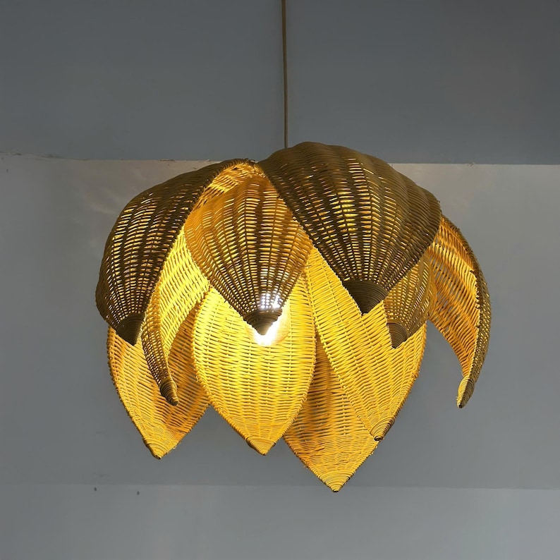 Lotus rattan chandelier for boho ceiling decor