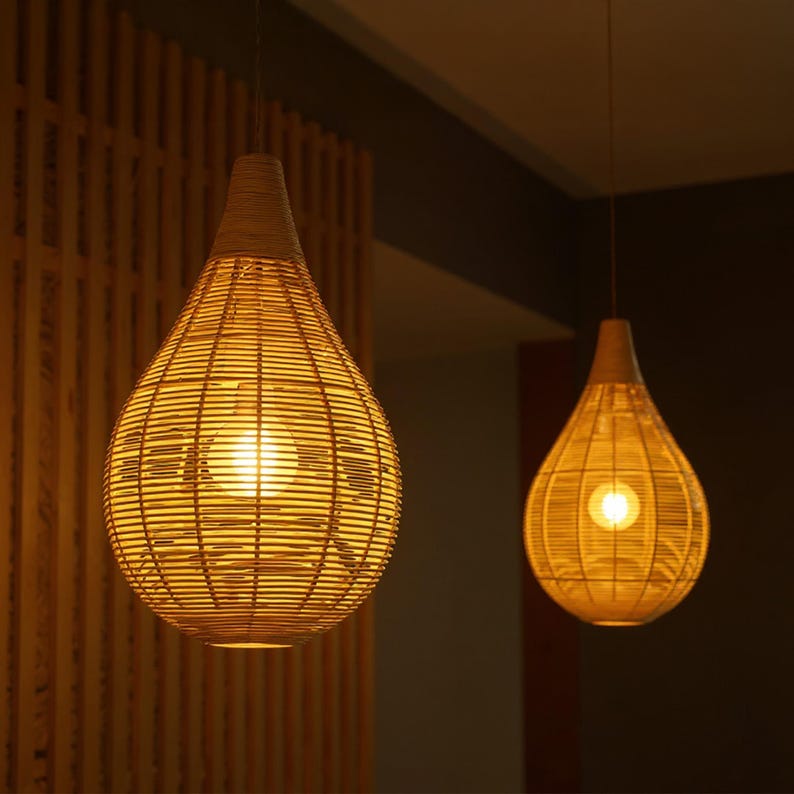 Teardrop rattan pendant light wicker rattan light