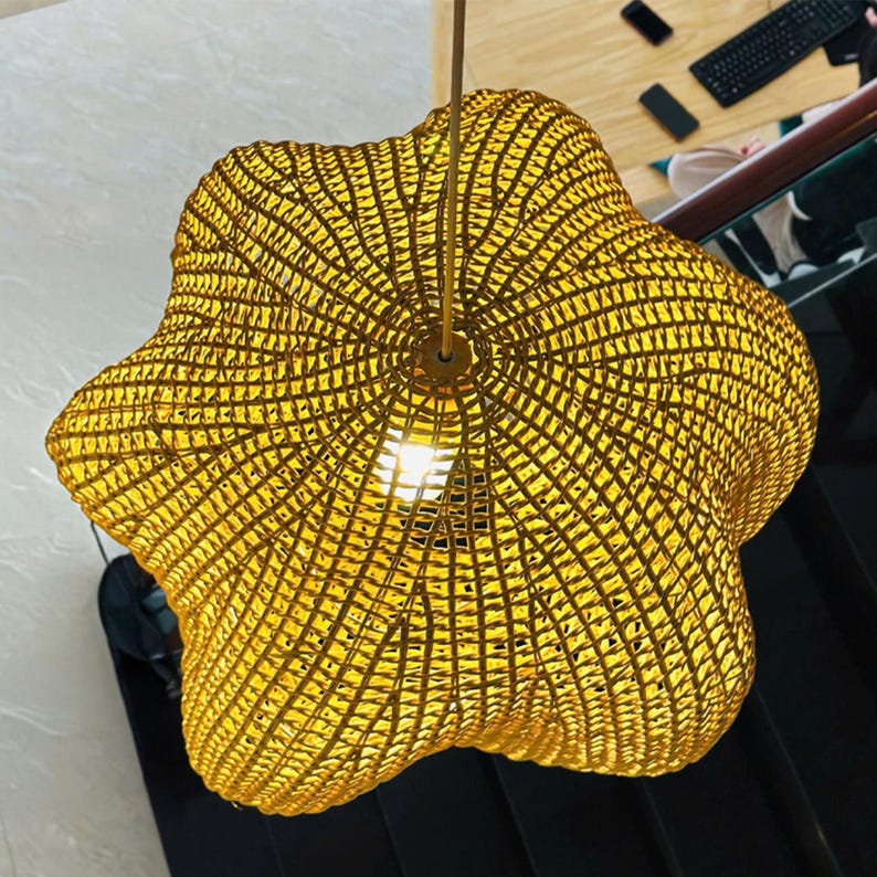 Handwoven wicker rattan ceiling light for boho home decor