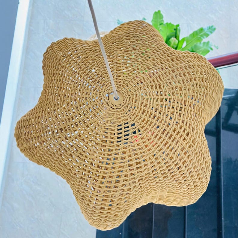 Handwoven wicker rattan ceiling light for boho home decor