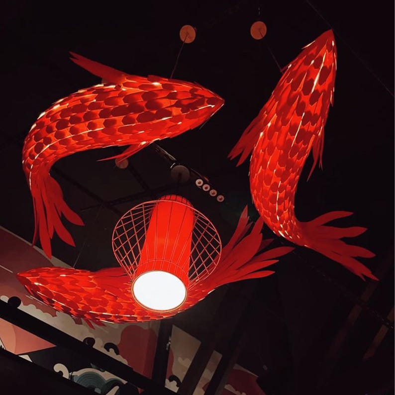 Red wood veneer fish ceiling light fish shape chandelier lighting