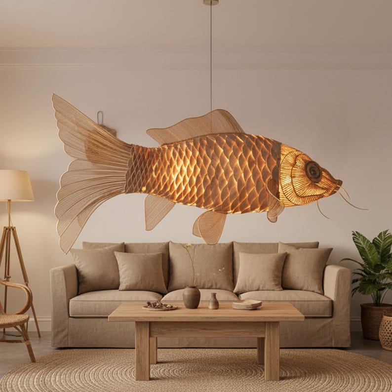 Fish chandelier lighting woven pendant light art home decor