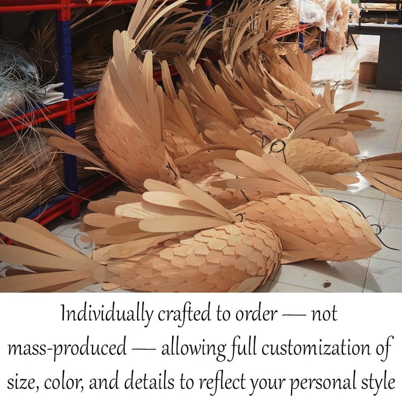 Woven fish pendant light wood veneer fish hanging lamp decor home