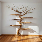 Tree branch floor bookshelf live edge solid wood wall shelf custom furniture