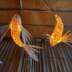 Woven fish pendant light wood veneer fish hanging lamp decor home