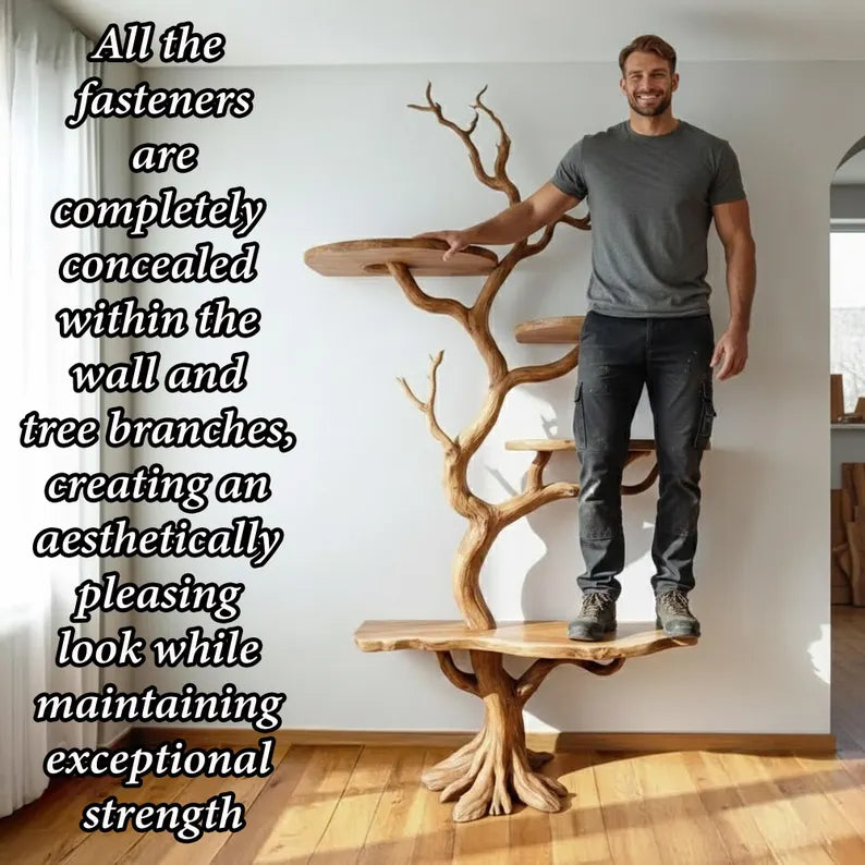 Tree branch floor bookshelf live edge Shelf solid wood decor