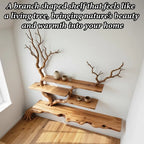 Tree branch floor bookshelf corner floating shelf live edge solid wood wall
