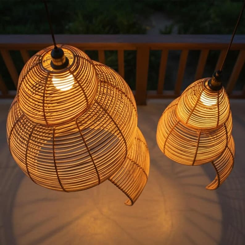 Snail rattan lantern ceiling light art deco lamp
