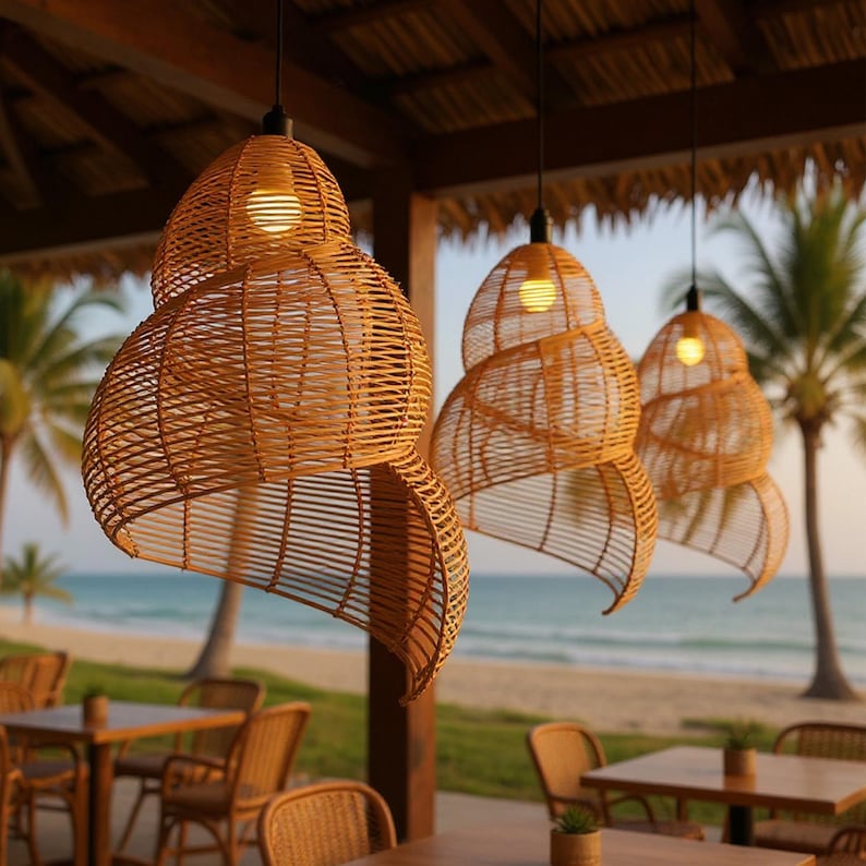 Snail rattan lantern ceiling light art deco lamp