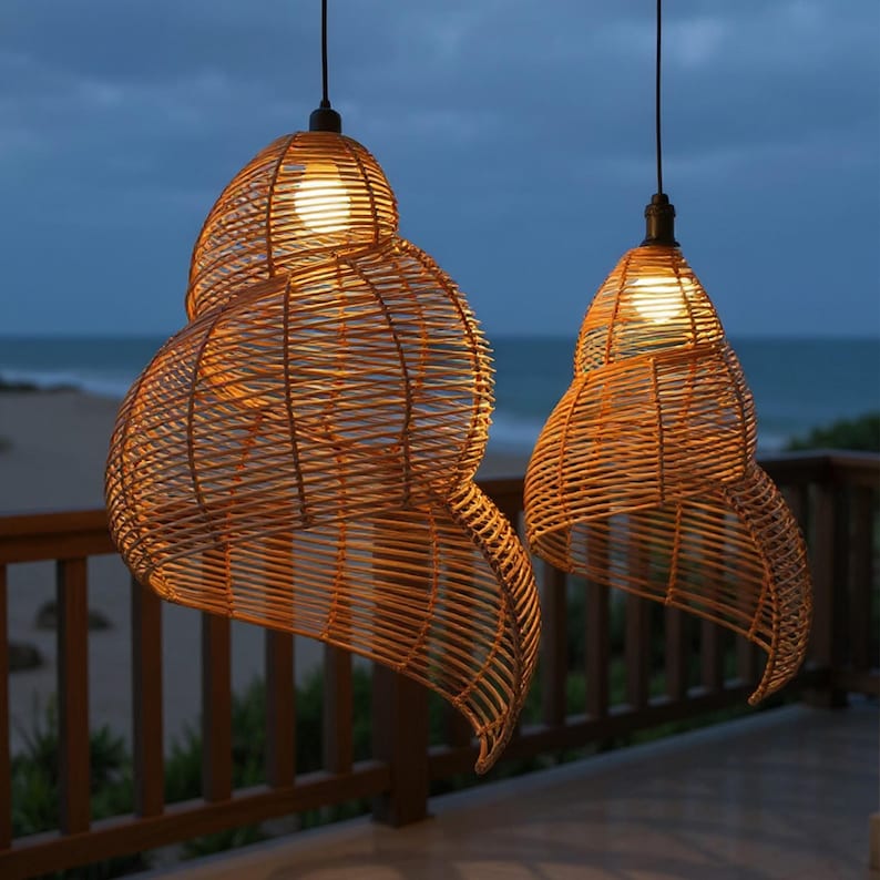 Snail rattan lantern ceiling light art deco lamp