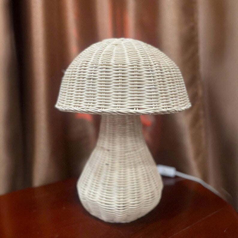 Mushroom rattan table lamp wicker nightlight desk lamp decor