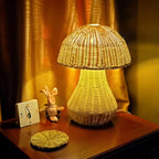 Mushroom rattan table lamp wicker nightlight desk lamp decor