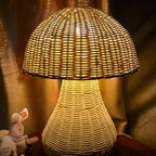 Mushroom rattan table lamp wicker nightlight desk lamp decor