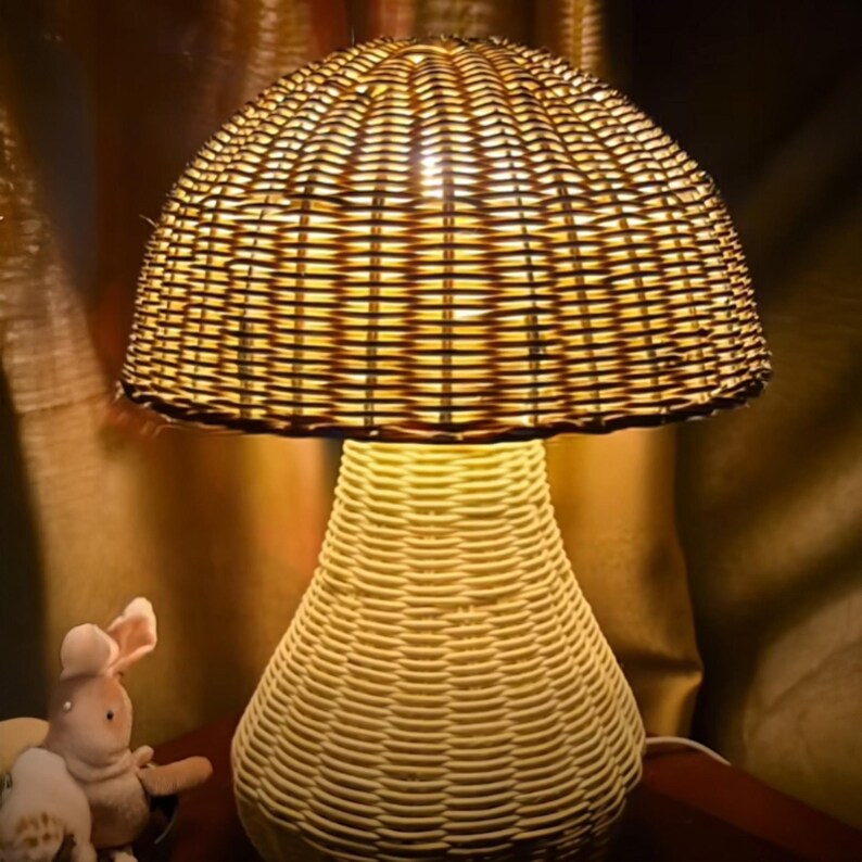 Mushroom rattan table lamp wicker nightlight desk lamp decor