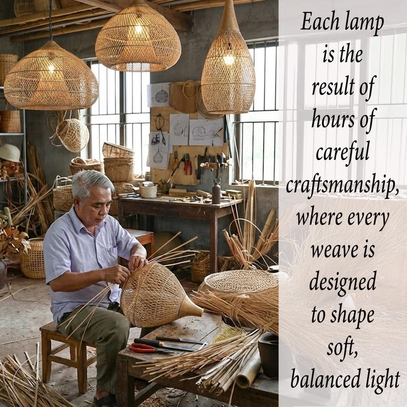 Handwoven bamboo hanging light for furniture decoration