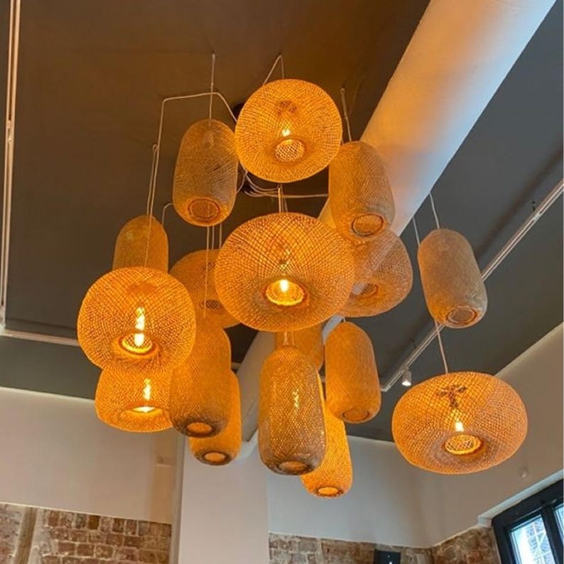 Handwoven bamboo hanging light for furniture decoration