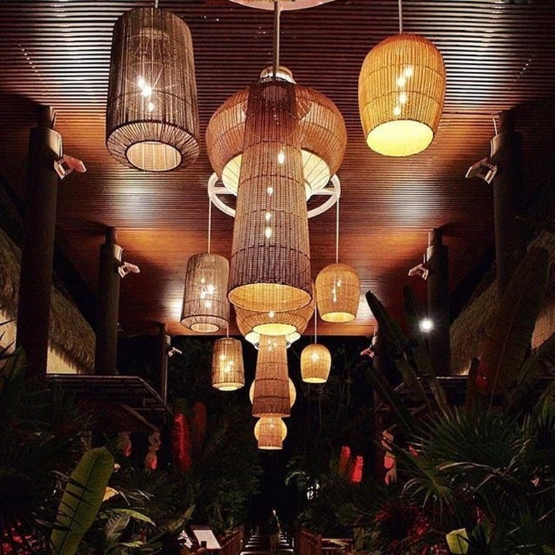 Handwoven bamboo hanging light for furniture decoration