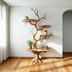 Tree branch floor bookshelf live edge Shelf solid wood decor