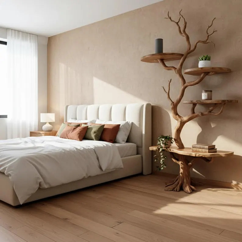 Tree branch floor bookshelf live edge Shelf solid wood decor