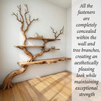 Tree branch floor bookshelf corner floating shelf live edge solid wood wall