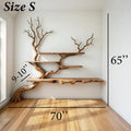 Tree branch floor bookshelf corner floating shelf live edge solid wood wall