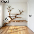 Tree branch floor bookshelf corner floating shelf live edge solid wood wall
