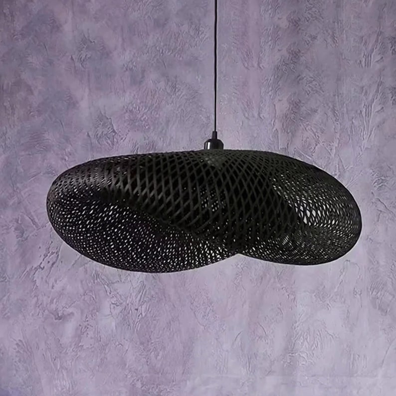 Black rattan pendant light hand woven ceiling light art deco bamboo lantern decor home
