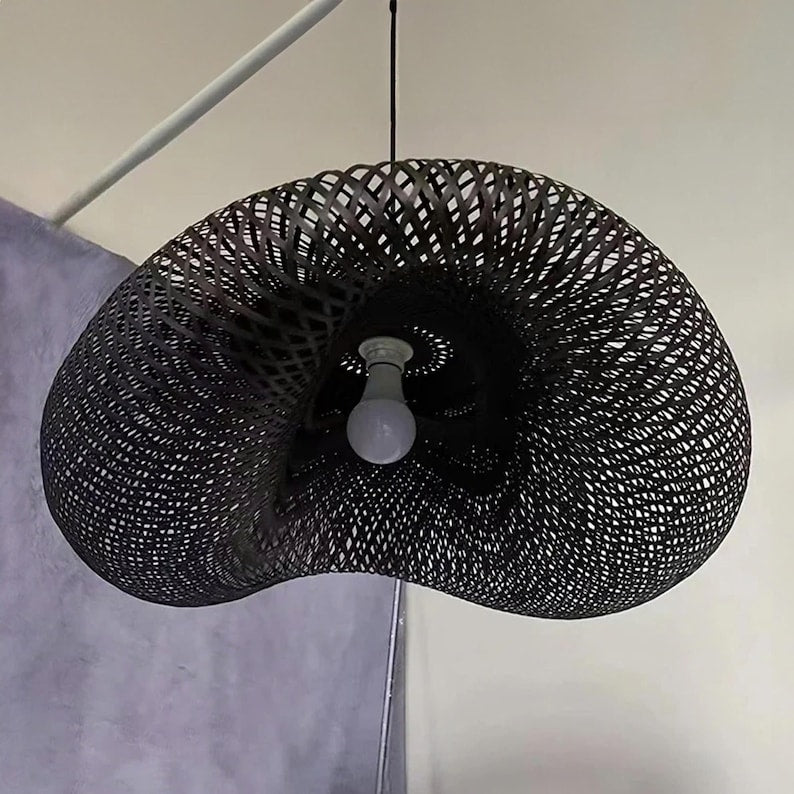 Black cloud rattan chandelier for boho ceiling decor