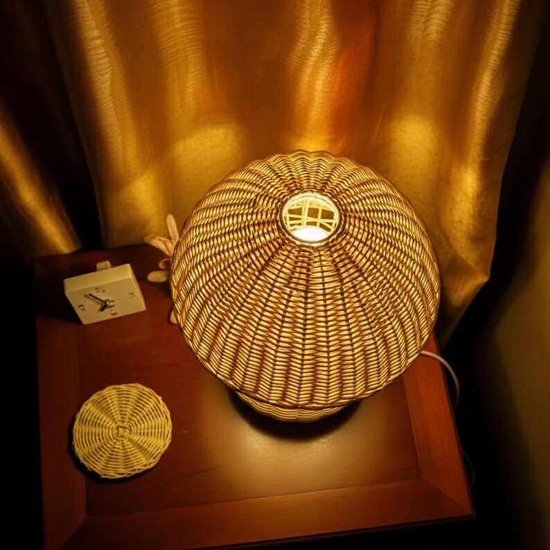 Mushroom rattan table lamp wicker nightlight desk lamp decor