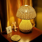Mushroom rattan table lamp wicker nightlight desk lamp decor