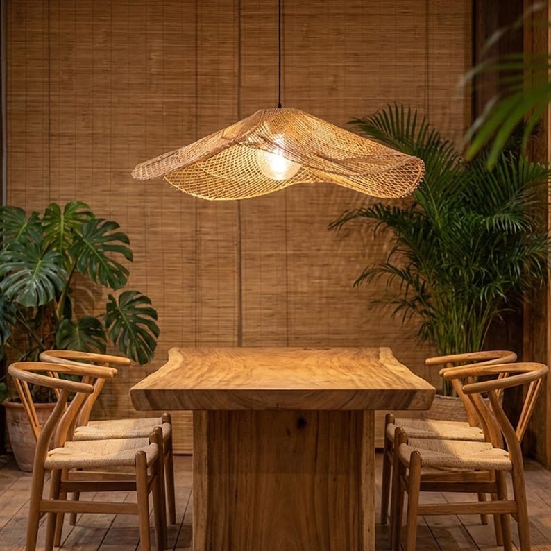 Handwoven cone rattan lantern ceiling light furniture decoration