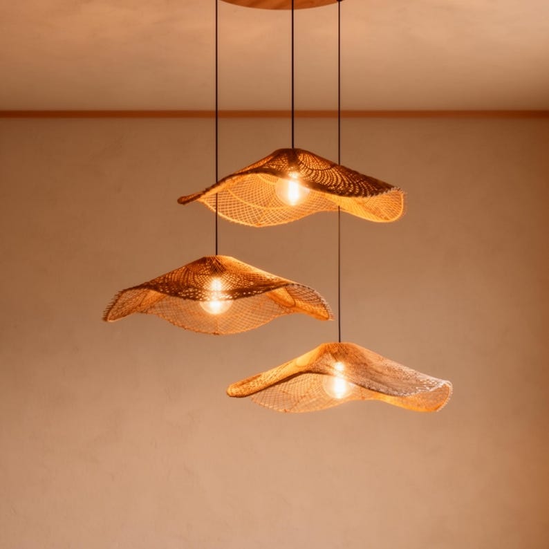 Handwoven cone rattan lantern ceiling light furniture decoration
