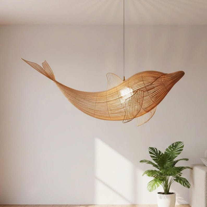 Dolphin rattan ceiling light shape chandelier lighting decoration
