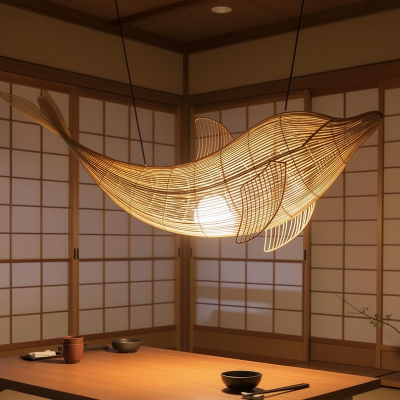 Dolphin rattan ceiling light shape chandelier lighting decoration
