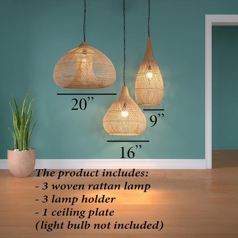Rattan hanging wicker woven lamp shade art decor