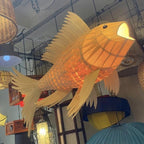 Handmade wood veneer fish ceiling light decor home