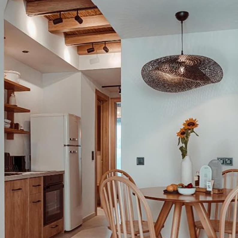 Black rattan pendant light hand woven ceiling light art deco bamboo lantern decor home