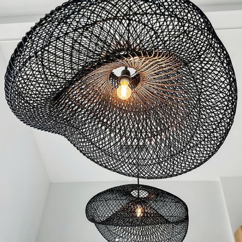Black rattan pendant light hand woven ceiling light art deco bamboo lantern decor home