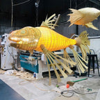 Large koi fish wood veneer ceiling light restaurant decor