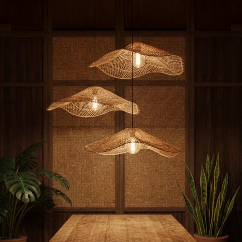 Handwoven cone rattan lantern ceiling light furniture decoration