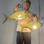 Tuna fish rattan ceiling light for coastal home decor