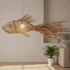 Black tassel tail fish rattan ceiling light for living room decor